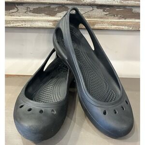 Crocs Kadee Ballet Women's Black Rubber Slip-On Waterproof Comfort Flats Size 8